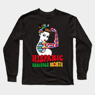 Groovy Hispanic Heritage Month Woman Latino Countries Flag Long Sleeve T-Shirt